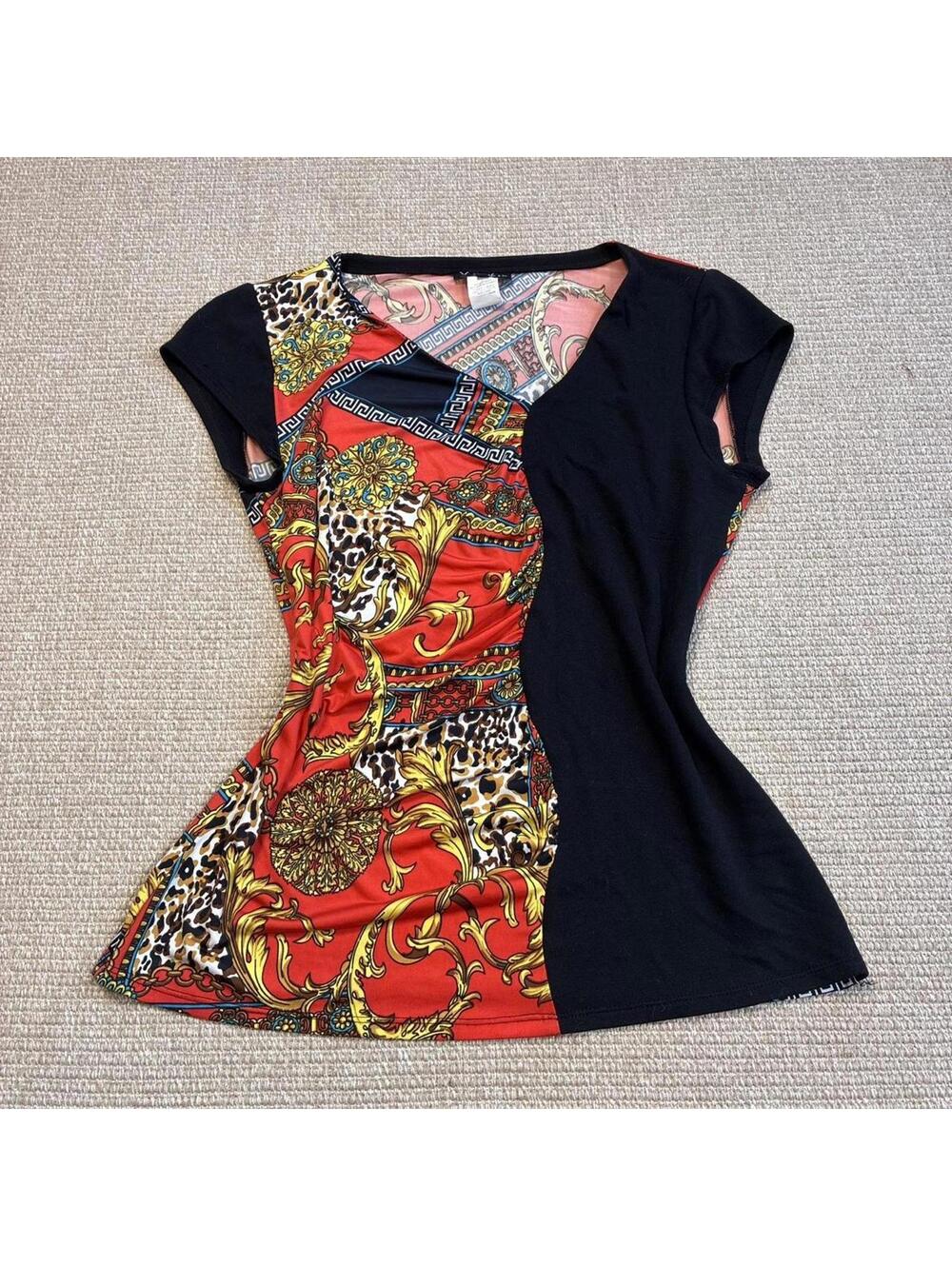vintage Vex asymmetrical abstract short sleeve top size medium